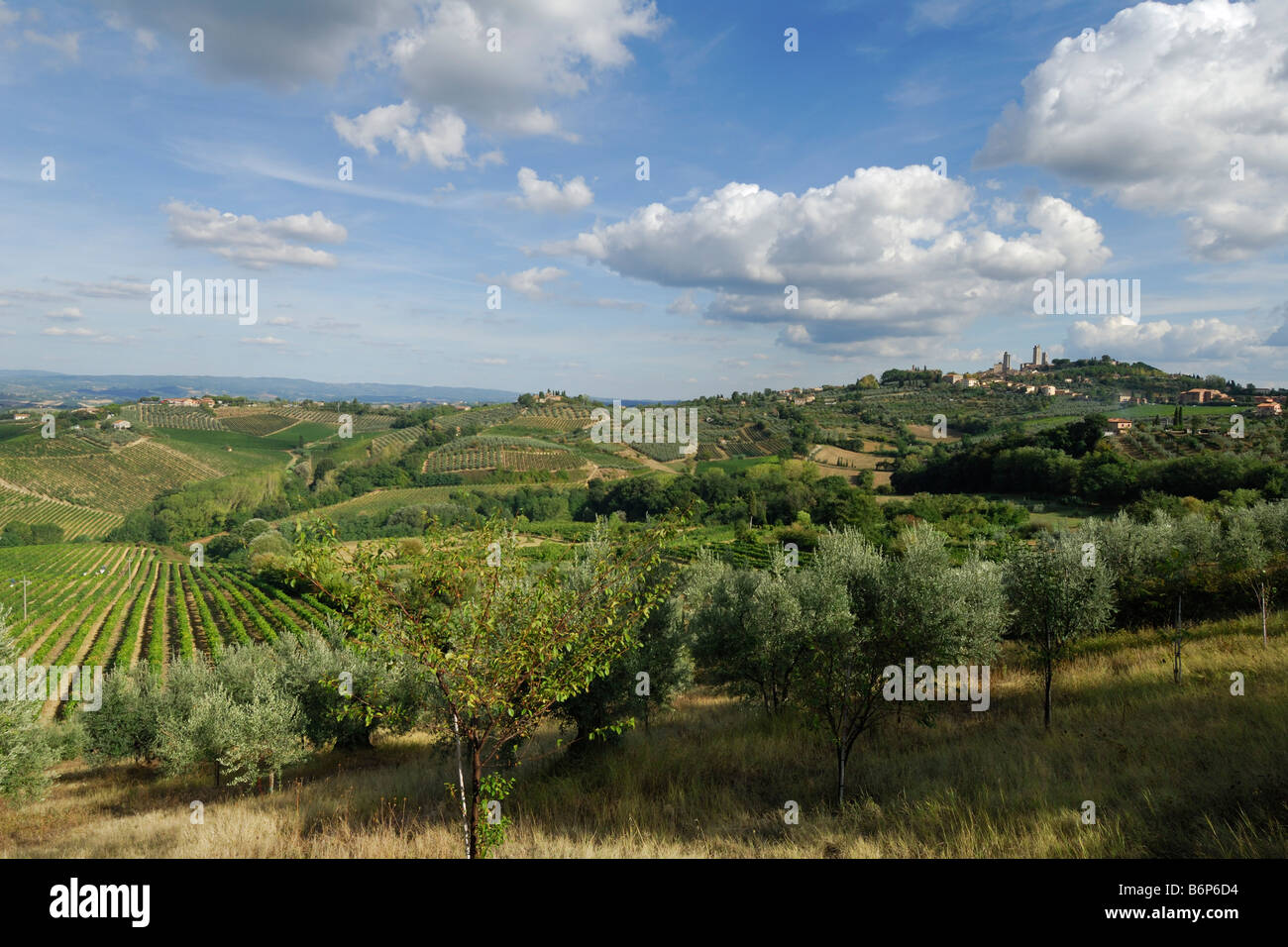 San Gimignano Toscana Italia Medieval hill top città di San Gimignano e sulla campagna circostante Foto Stock San Gimignano Toscana Italia Medieval hill top città di San Gimignano e sulla campagna circostante Foto Stock