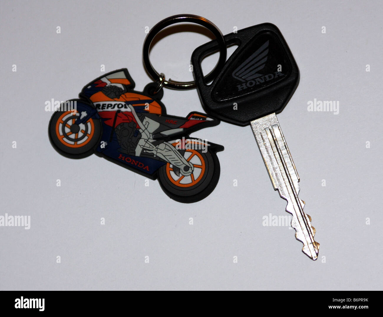 Motogp Repsol Honda motociclo Keyring attaccato ad una Honda a chiave di accensione Foto Stock