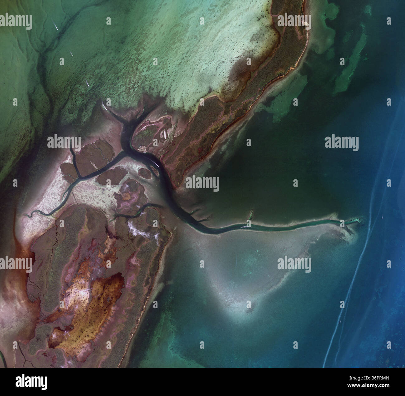 Mappa aerea sopra vista oceano Atlantico coast line off Miami Florida Foto Stock