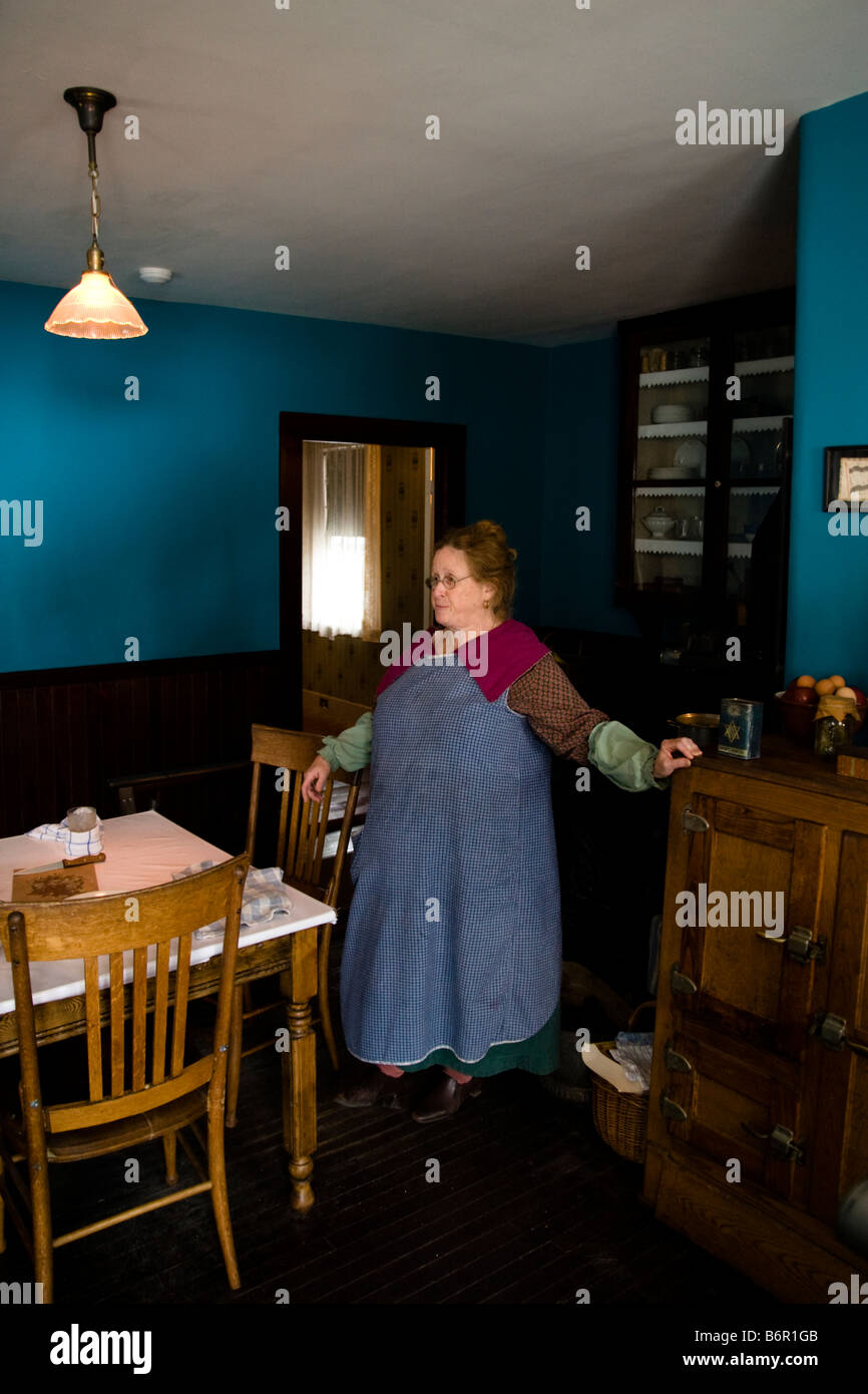 Ri-enactor in casa di Fragola Banke Museum di Portsmouth NH New Hampshire New England USA Foto Stock