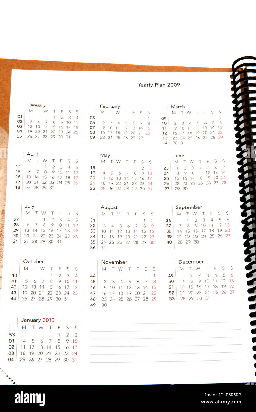 Oggetto sul bianco lo strumento office giorno Planner Foto Stock