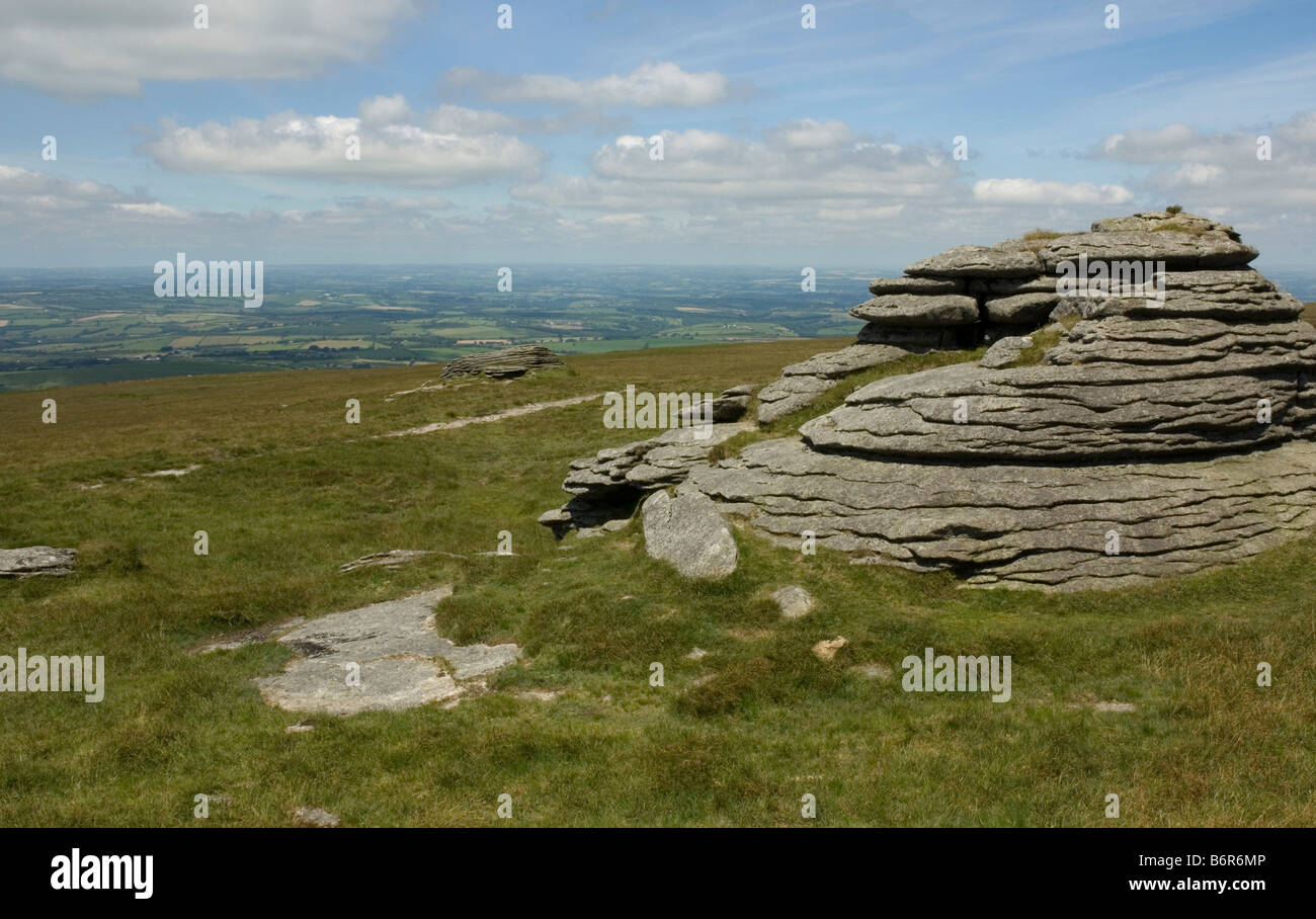 Paesaggio affascinante vicino alla High Willhays, Dartmoors picco più alto a 1621 m, guardando verso nord-ovest Foto Stock