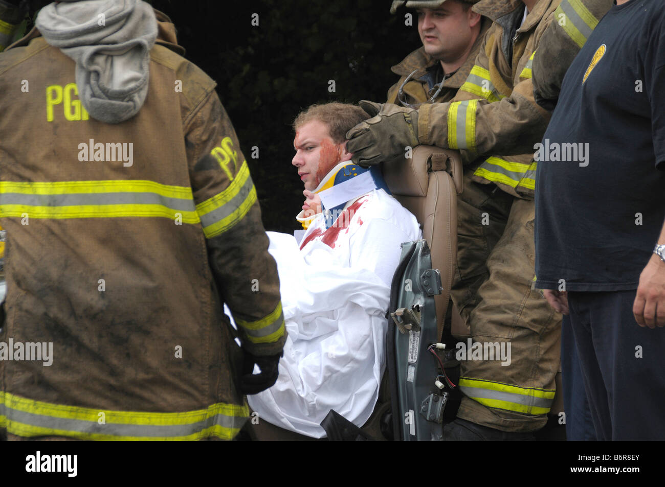 Rievocazione storica di un incidente grave incidente di scena durante la prevenzione degli incendi di attività presso il Glendale Fire partono, in Glendale, Md Foto Stock