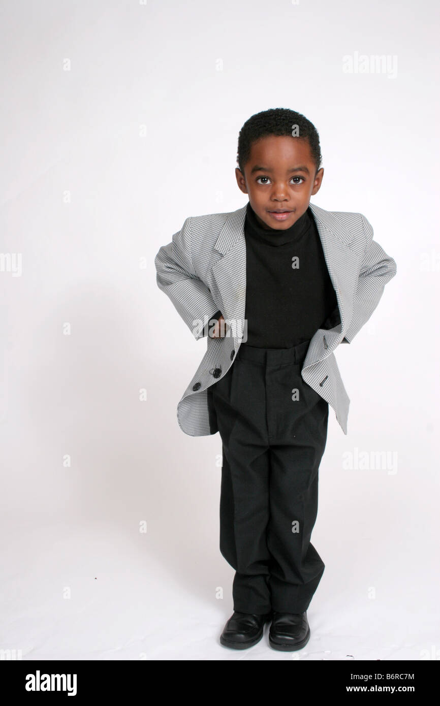 Carino African American Boy in un business suit Foto Stock