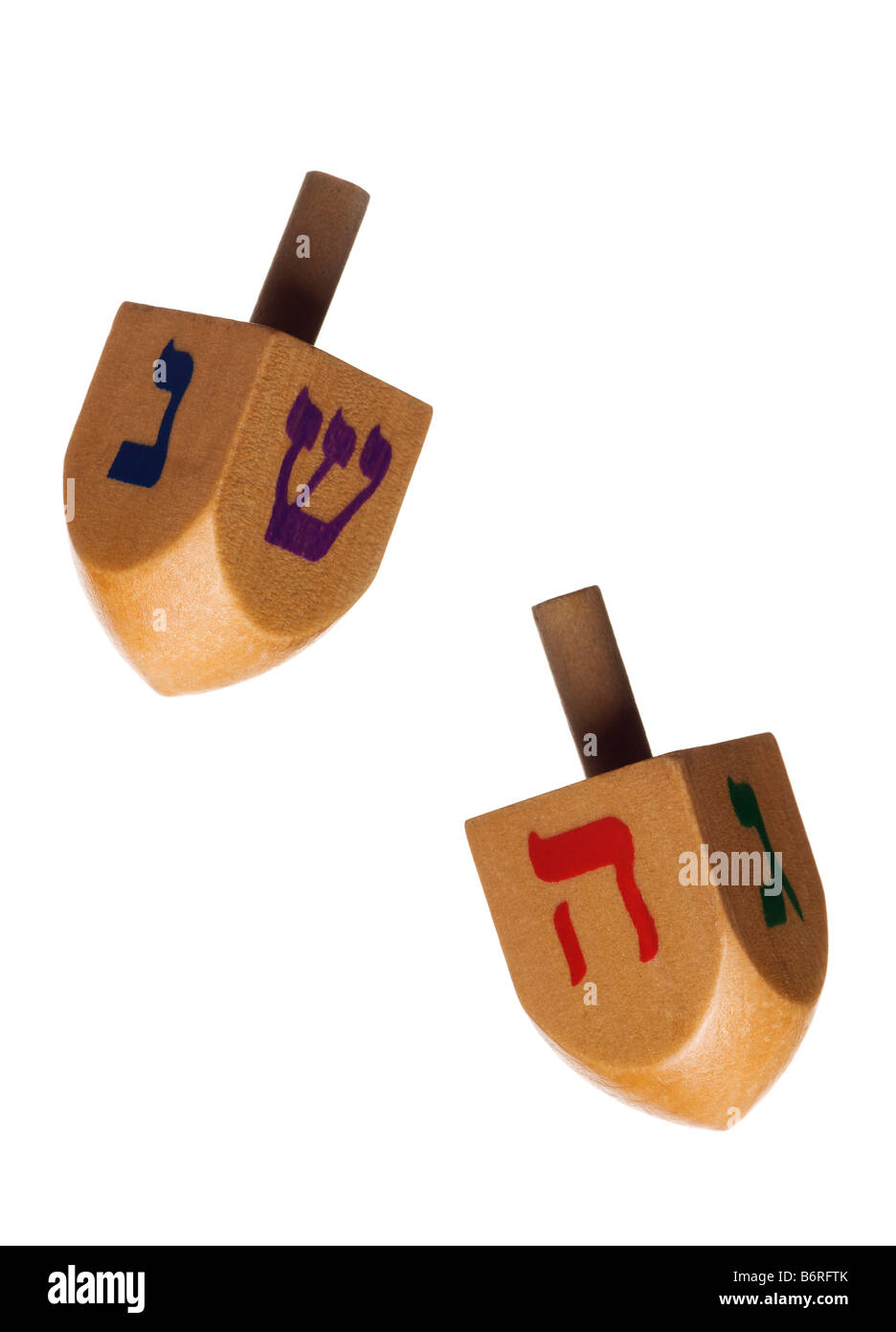Hanukkah dreidel isolati su sfondo bianco Foto Stock