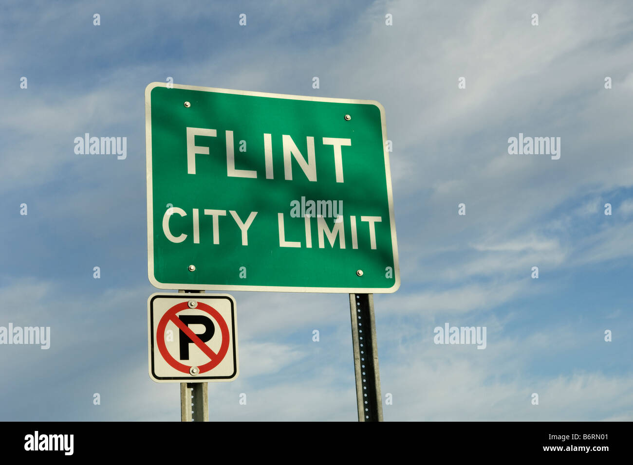 La città di pietra focaia segno Limite di Flint Michigan STATI UNITI Foto Stock