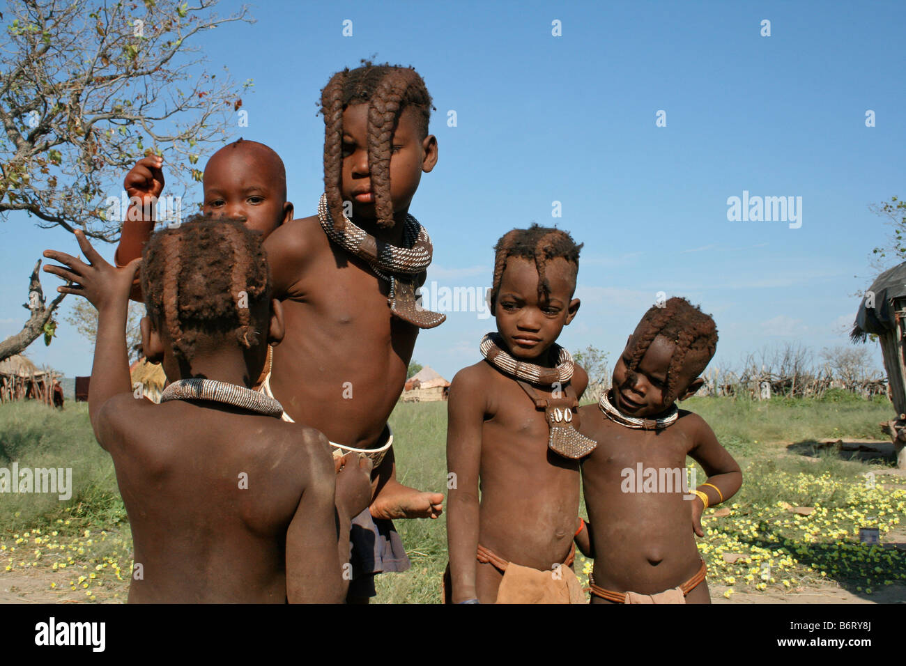 Bambini Himba, Namibia Foto Stock