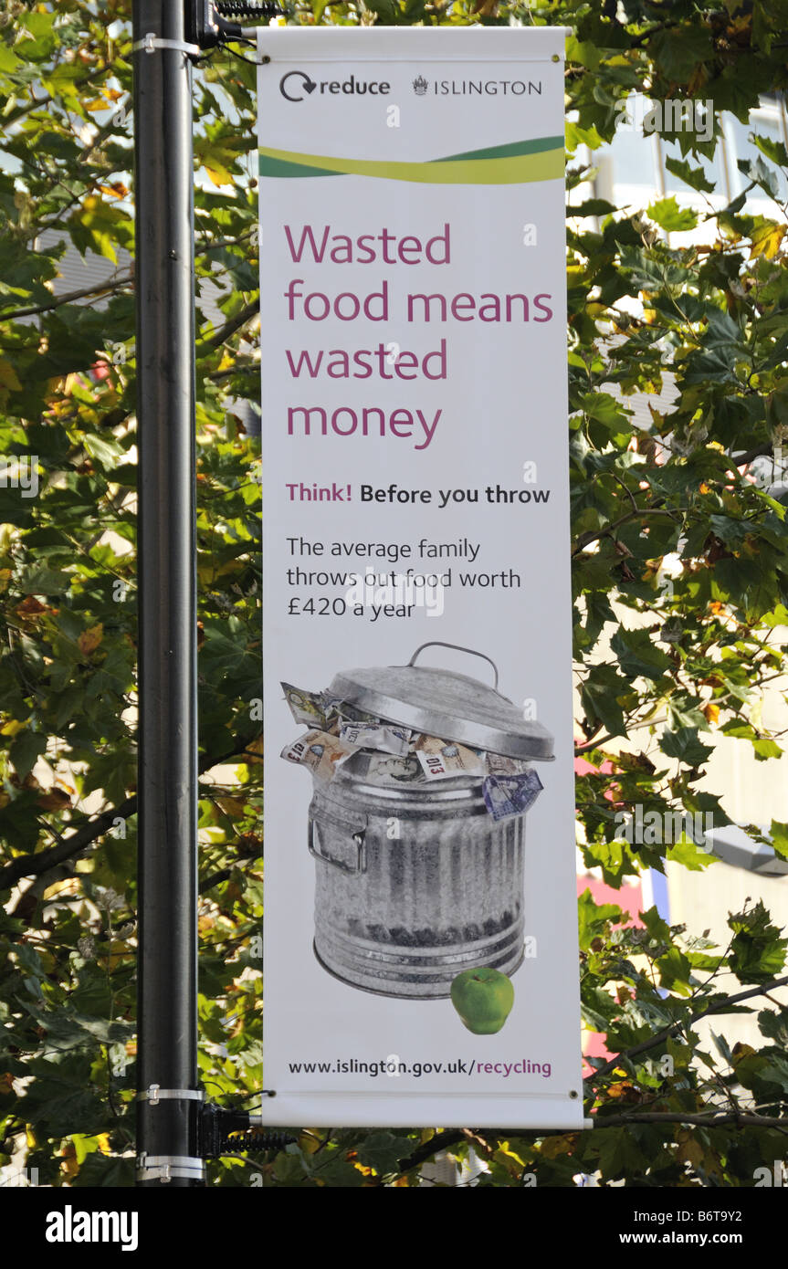Ridurre i rifiuti alimentari banner consiglio di Islington Londra Inghilterra REGNO UNITO Foto Stock