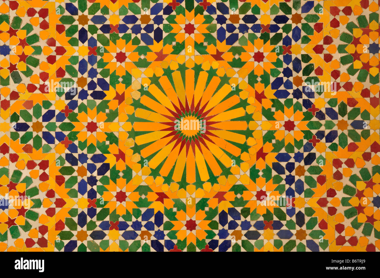 Oriental decorazione a mosaico in Casablanca, Marocco Foto Stock