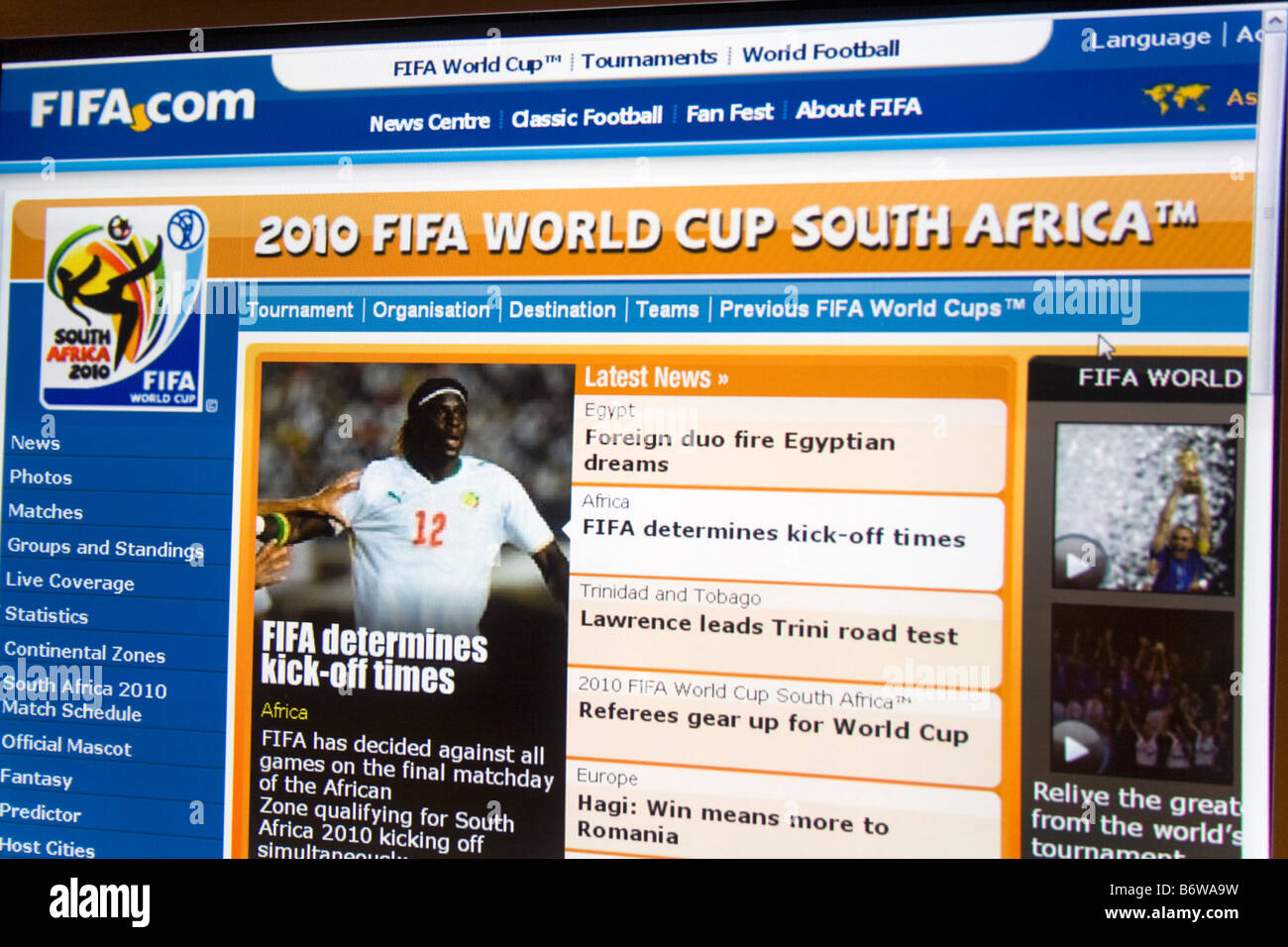 Sito ufficiale della Coppa del Mondo FIFA Sud Africa 2010 Foto Stock