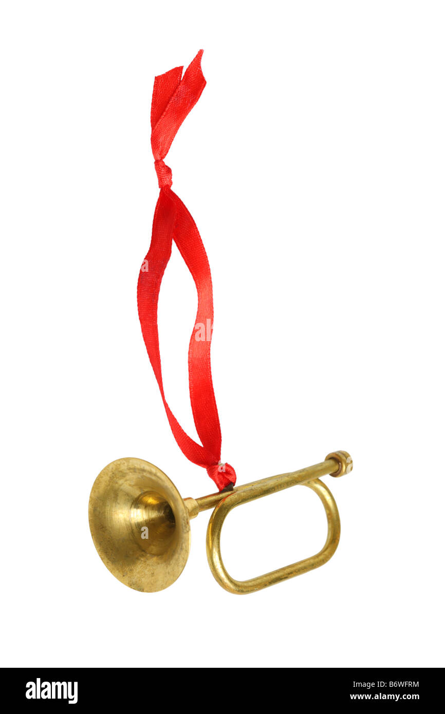 Golden tromba ornamento ritagliare isolati su sfondo bianco Foto Stock
