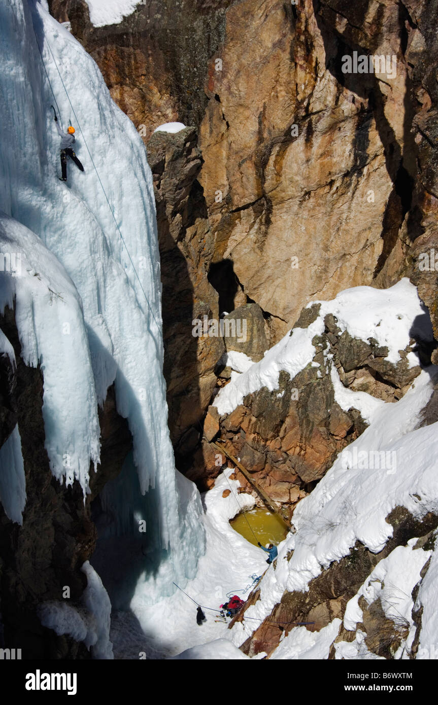 Stati Uniti Colorado casella di Ouray canyon parco di ghiaccio Ice Climbing capitale degli Stati Uniti d'America Foto Stock