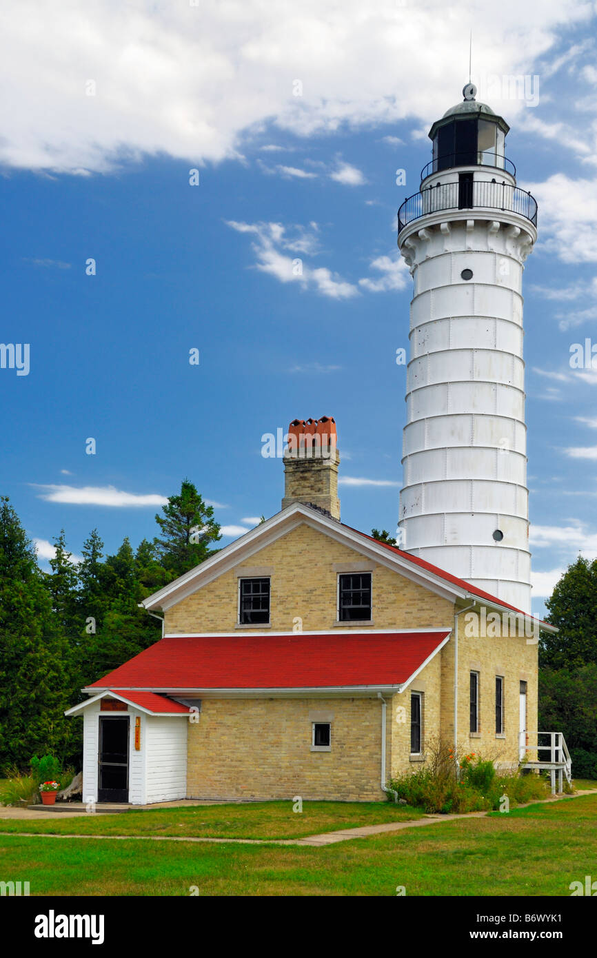 La Cana Isola Tower (Cana Island Lighthouse) con keepershouse vicino Baileys Harbour, Door County, Wisconsin, STATI UNITI D'AMERICA Foto Stock