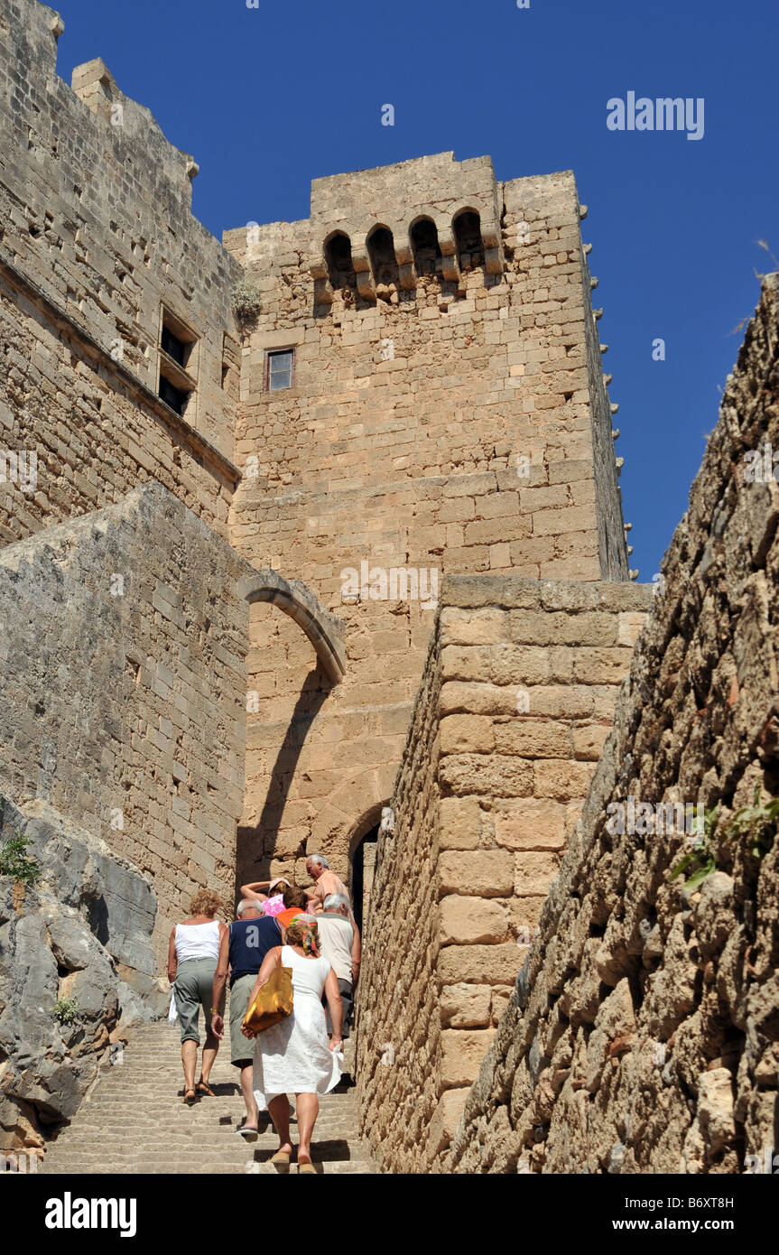 Antica Acropoli di Lindos sul isola greca di Rodi Foto Stock