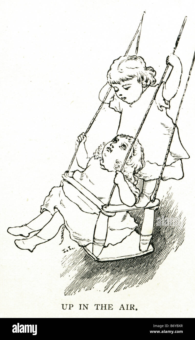 In aria swing bambini ragazza ragazze giocare Giocare baby abbigliamento tradizionale periodo vestire Foto Stock