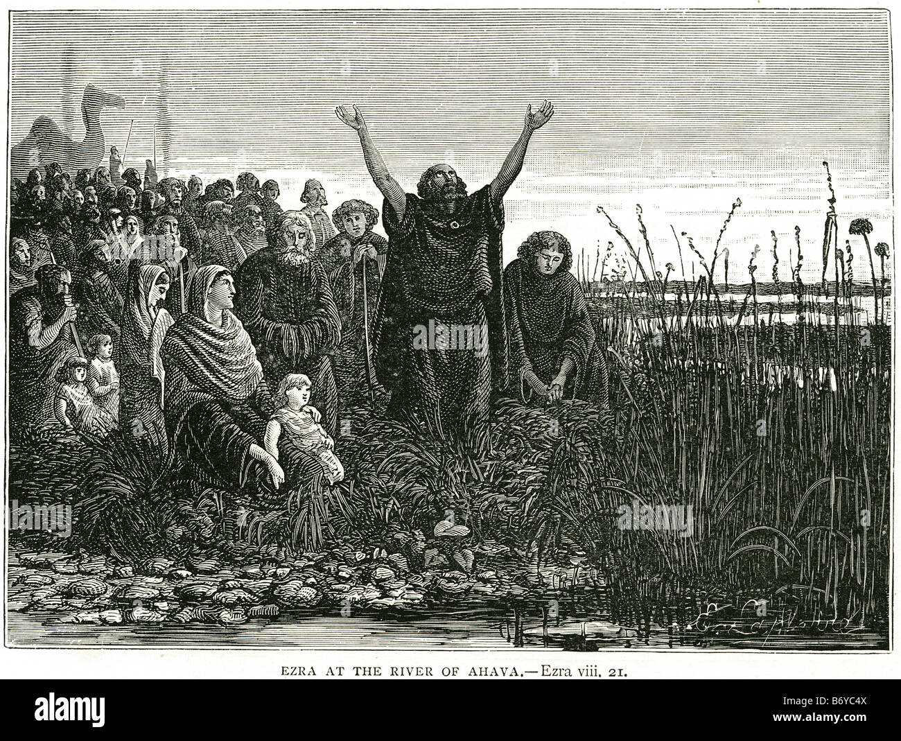 Esdra presso il fiume Ahava Esdra era un ebreo scriba sacerdotale che ha portato circa 5.000 Israelita degli esuli che vivono in Babilonia a loro hom Foto Stock