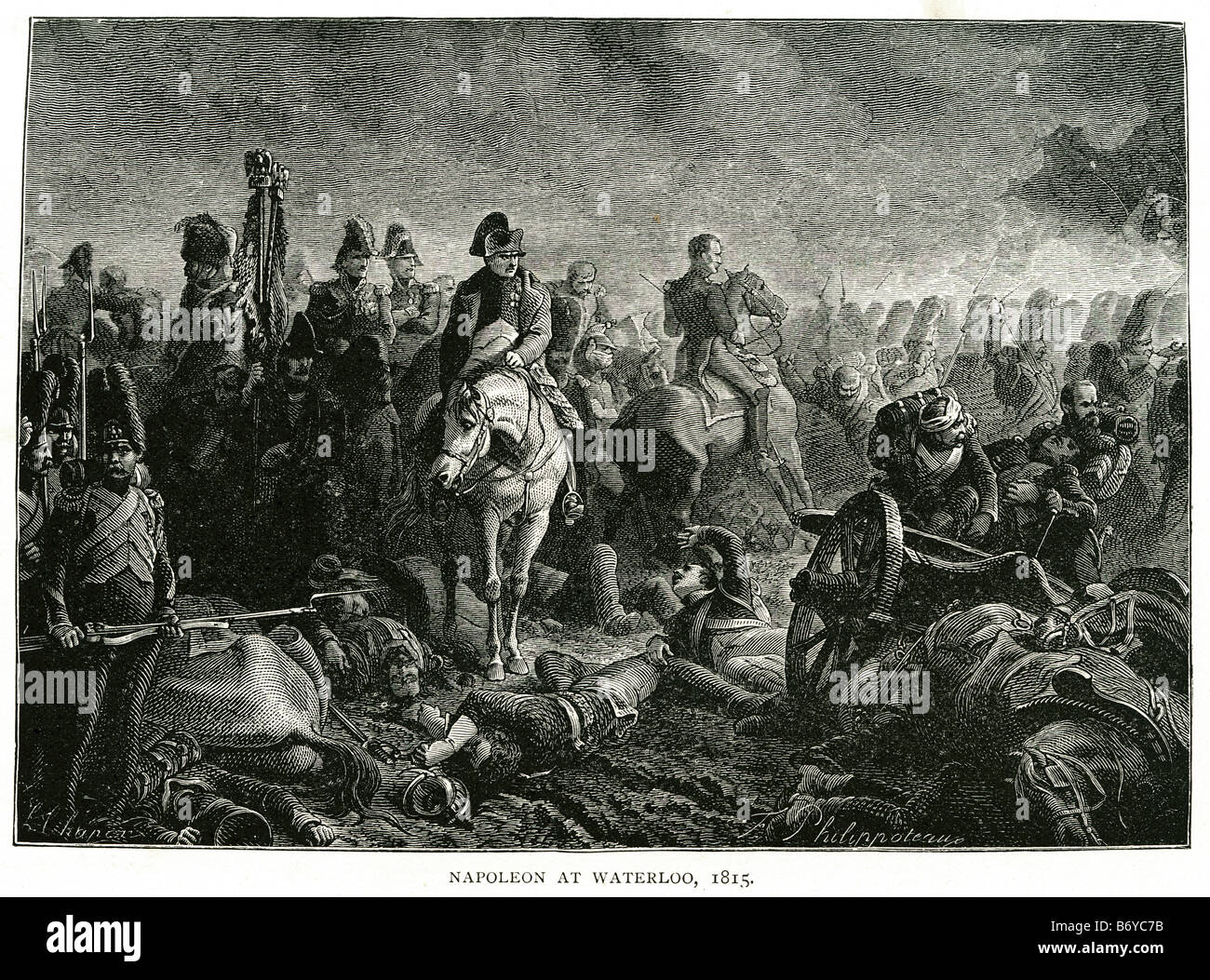 Napolean nella battaglia di Waterloo 1815 Belgio impero francese Napoleone Bonaparte Michel Ney settima coalizione esercito prussiano Gebhard Foto Stock