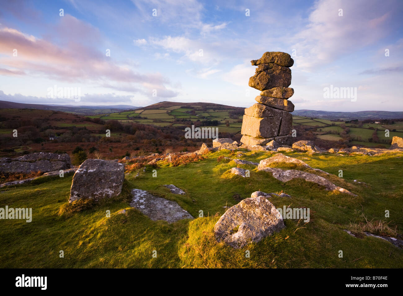 Bowerman naso della formazione di roccia, Parco Nazionale di Dartmoor, Devon, Inghilterra, Regno Unito Foto Stock