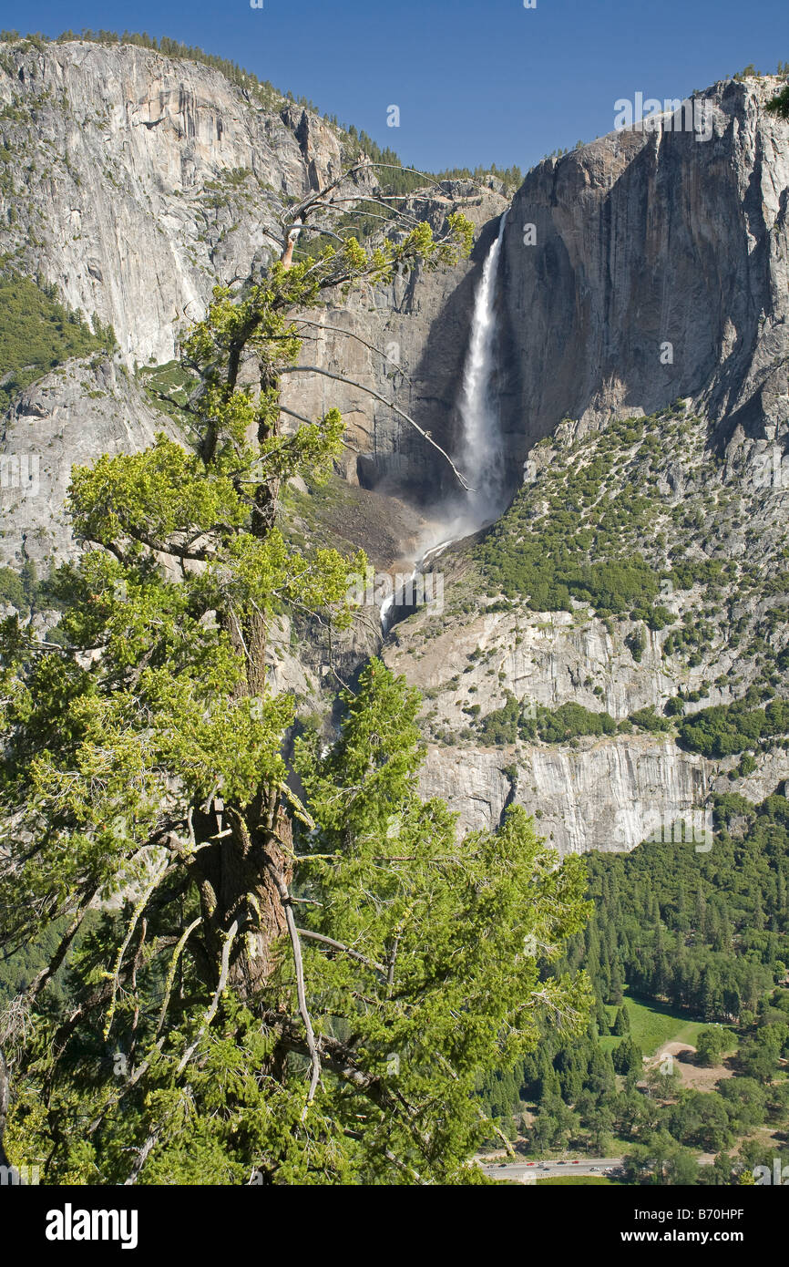 CALIFORNIA - Upper Yosemite Falls dai quattro Mile Trail nel Parco Nazionale di Yosemite. Foto Stock