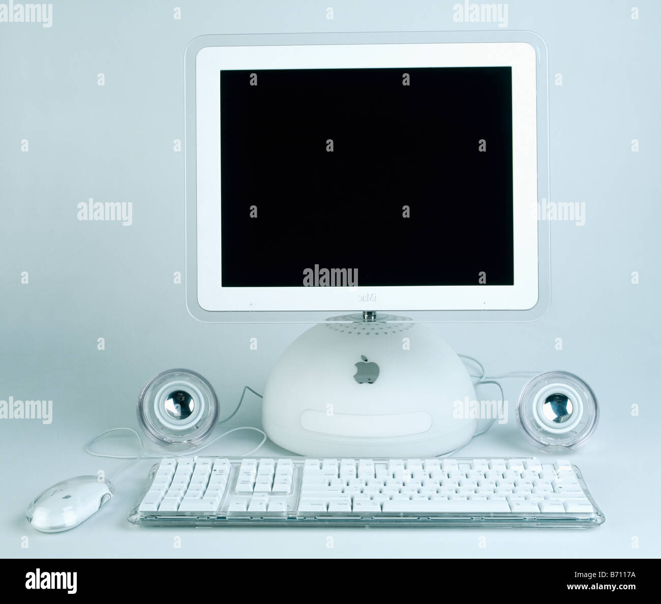 Close-up di Imac bianco per i computer Apple Macintosh con monitor e tastiera Foto Stock