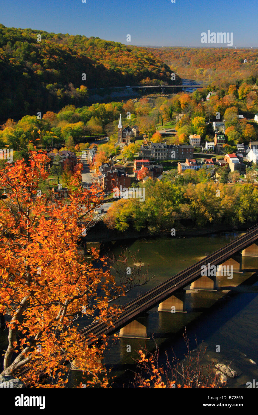 Vista dal Maryland rocce di harpers Ferry, Shenandoah Valley, West Virginia, USA Foto Stock
