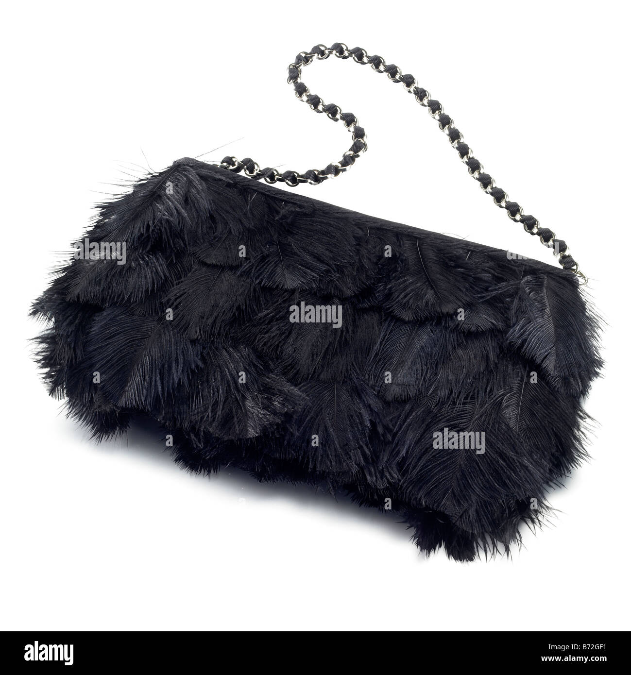 Piuma nera coperta borsa da donna borsa della frizione Foto Stock