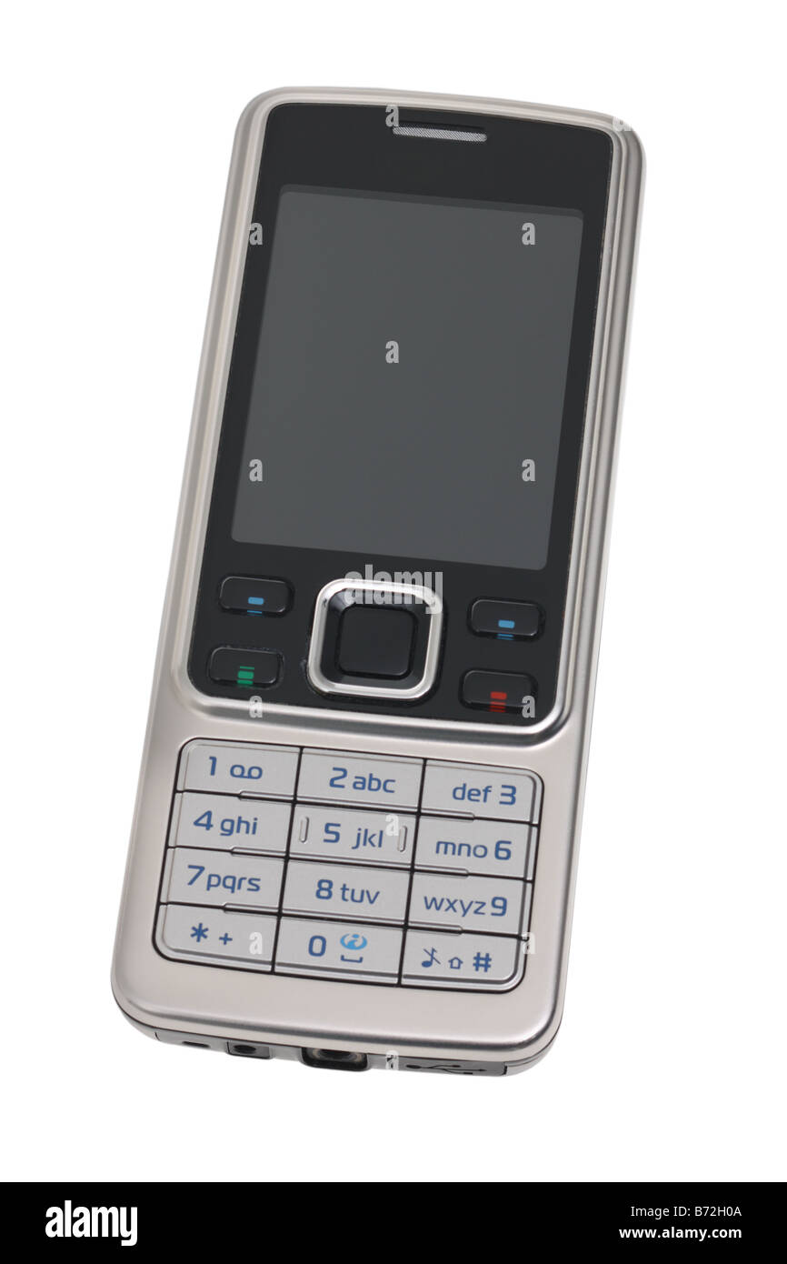 Telefono cellulare ritagliata su sfondo bianco Foto Stock