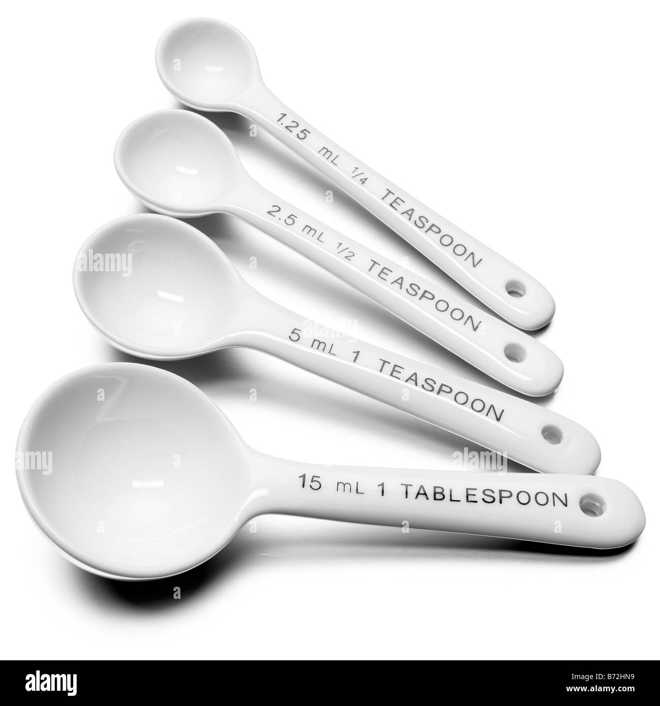 Set di cucchiai di misura in ceramica, misure metriche imperiali Foto Stock