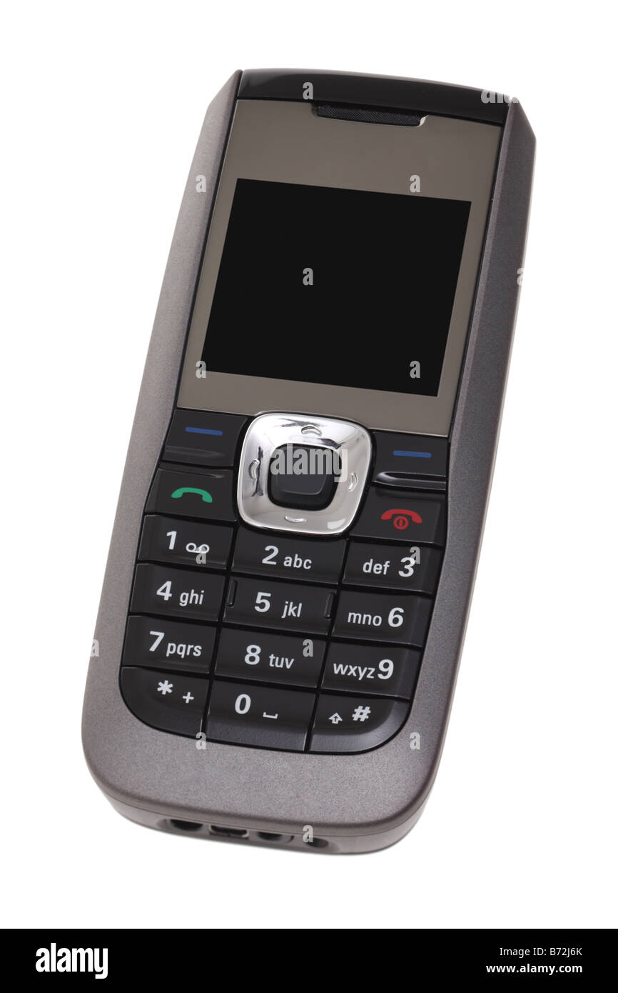 Telefono cellulare ritagliata su sfondo bianco Foto Stock