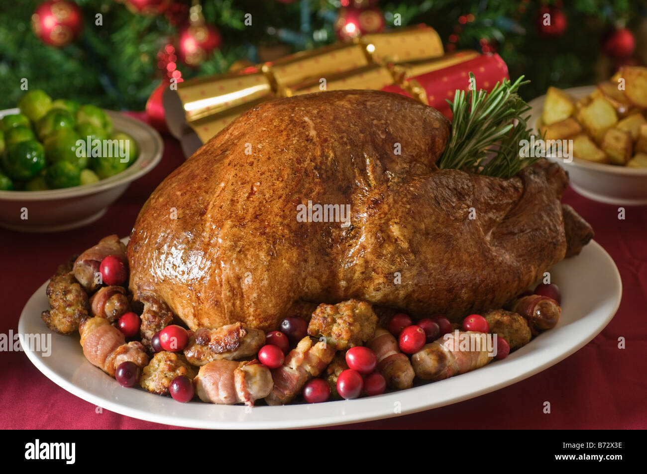 Cena di Natale il tacchino arrosto cibo Foto Stock