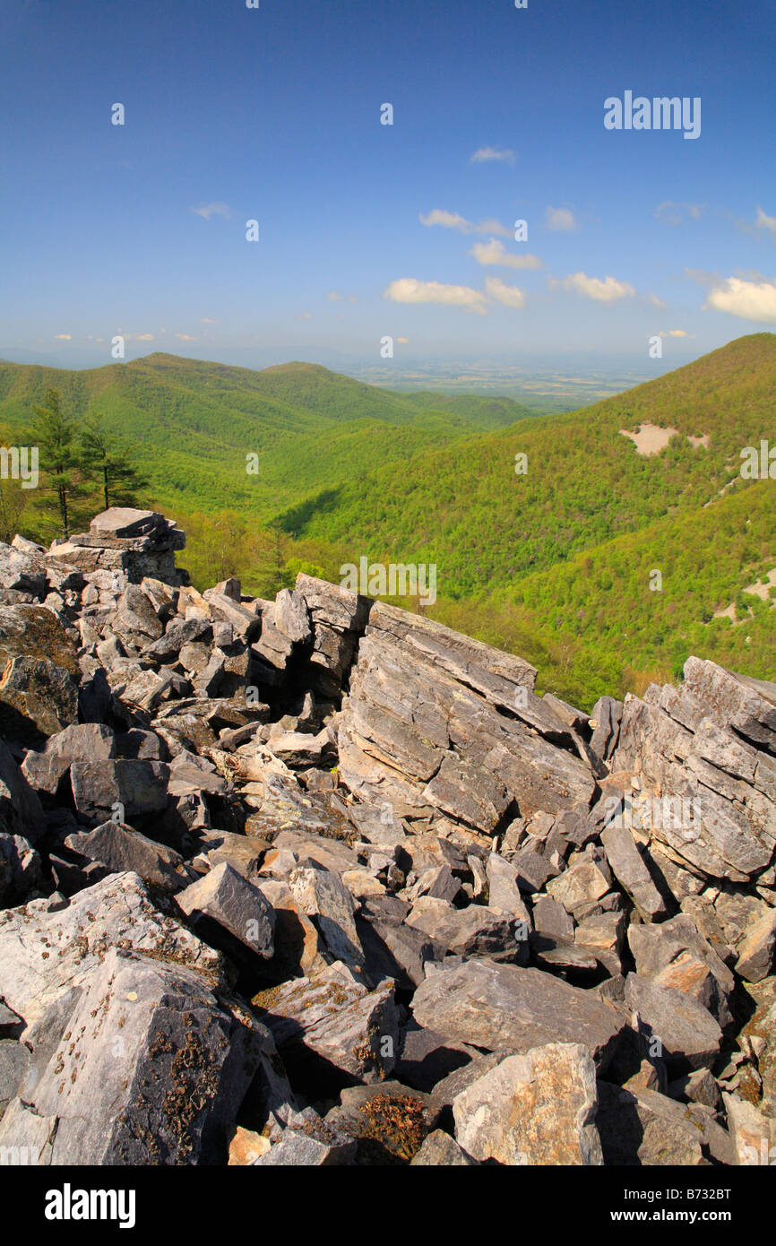 Vista dall'Appalachian Trail, Blackrock Mountain, Parco Nazionale di Shenandoah, Virginia, Stati Uniti d'America Foto Stock