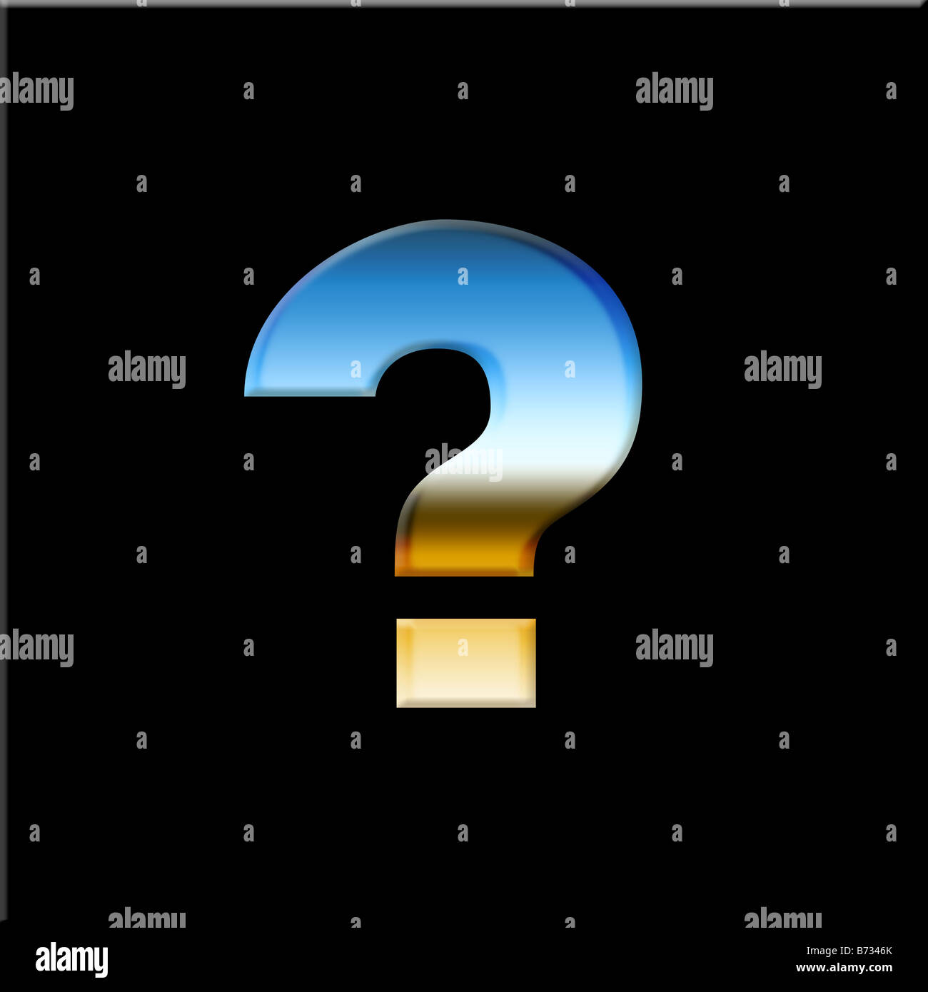 Interrogazione colorato marchio contro uno sfondo nero. Foto Stock