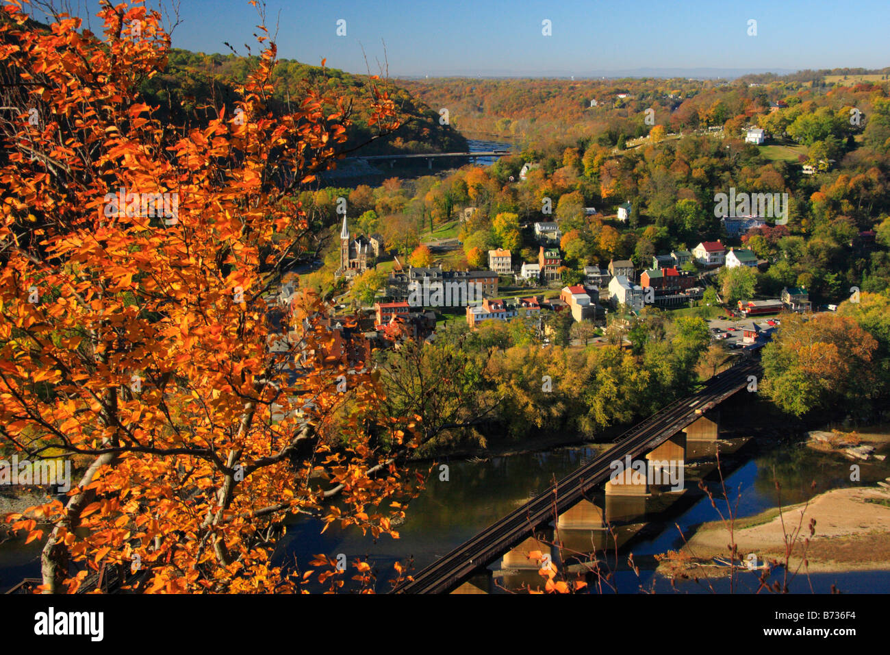 Vista dal Maryland rocce di harpers Ferry, Shenandoah Valley, West Virginia, USA Foto Stock