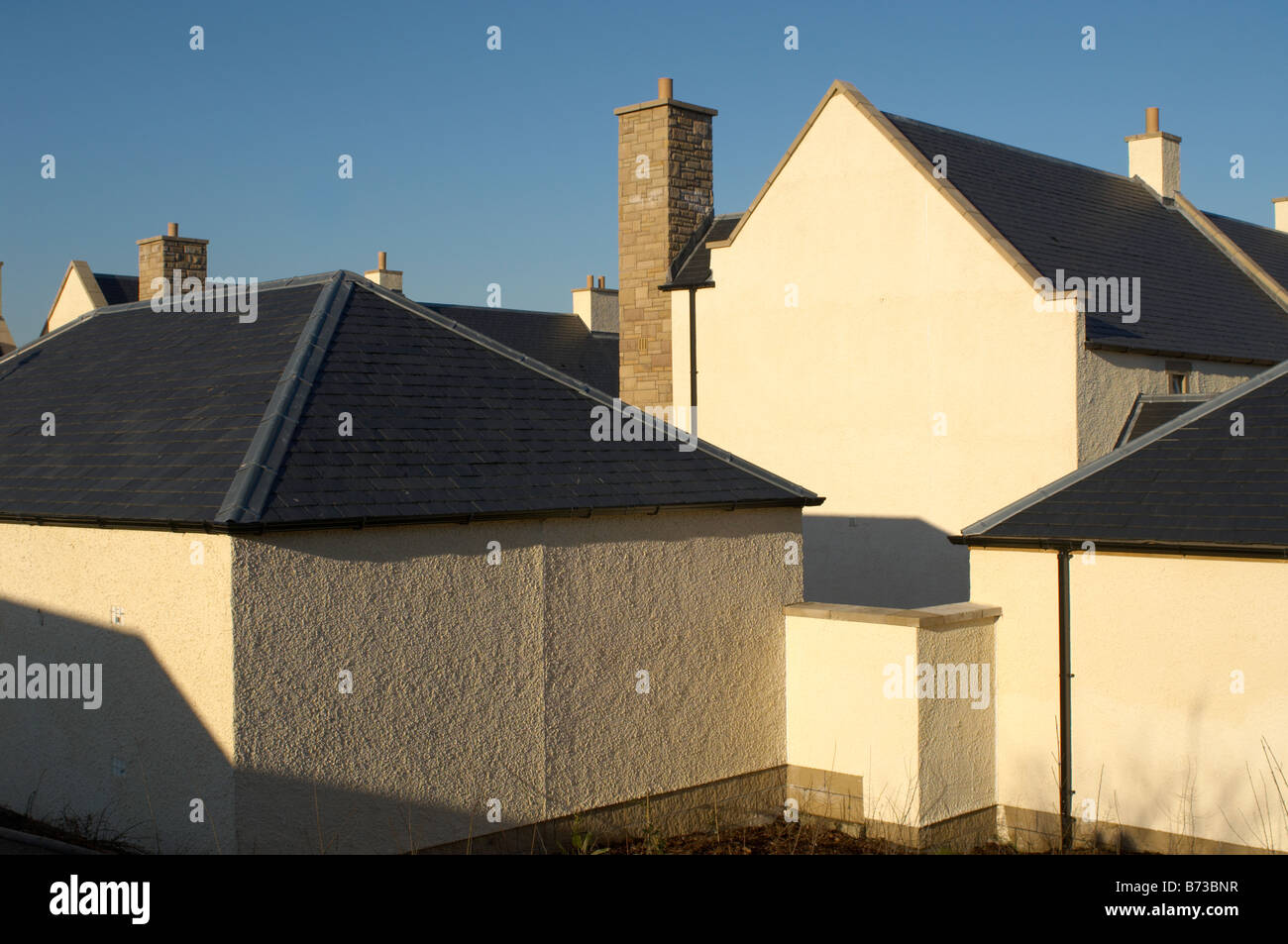 Case senza finestre su un break in Haddington East Lothian in Scozia Foto Stock