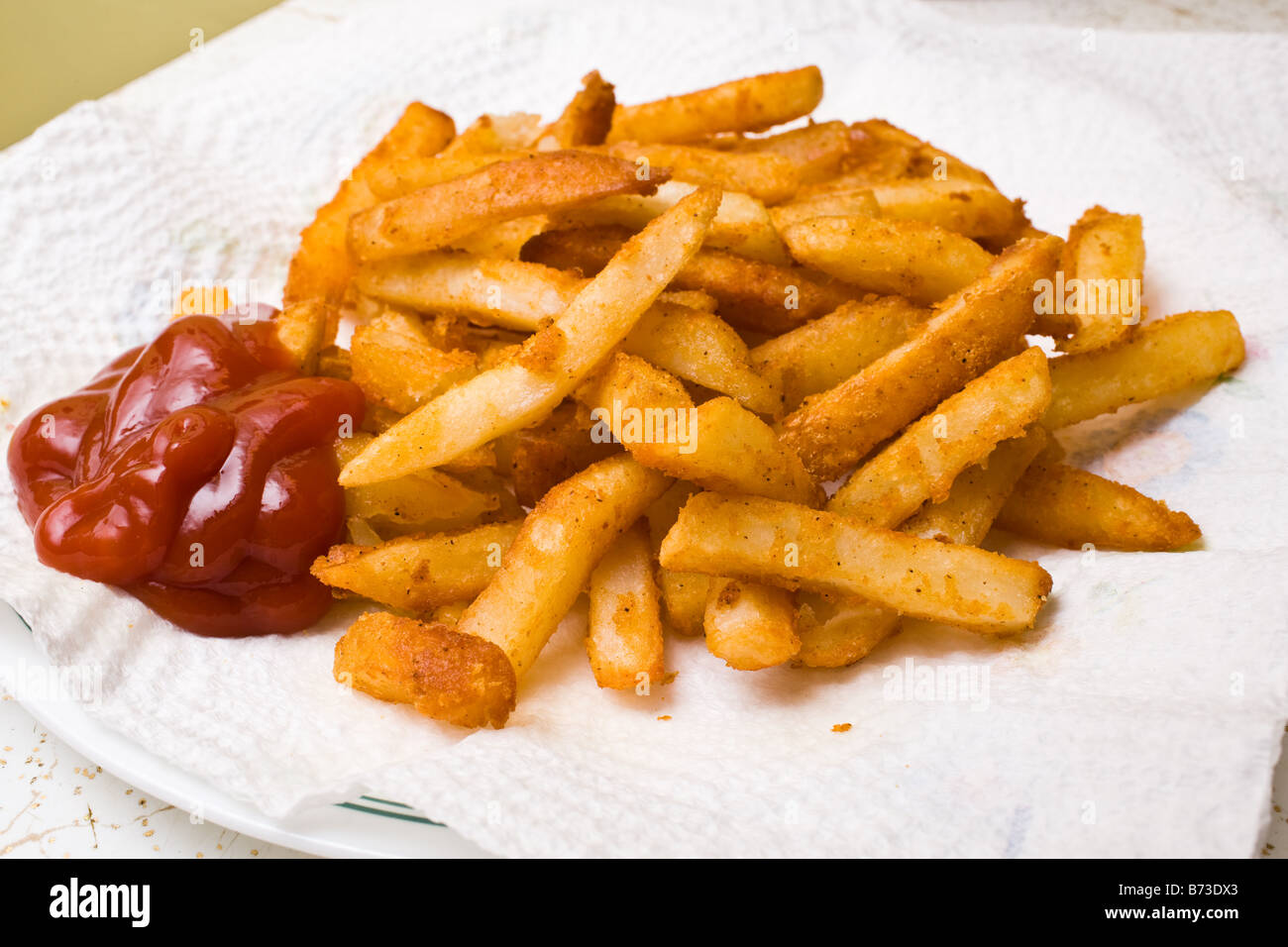 Hot patatine fritte e ketchup Foto Stock