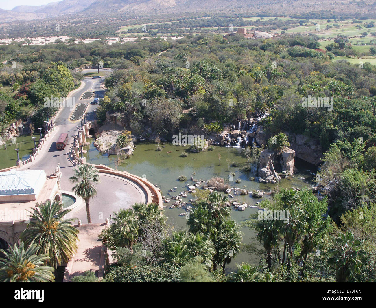 Una vista dal palazzo della città perduta a Sun City, in Sudafrica Foto Stock