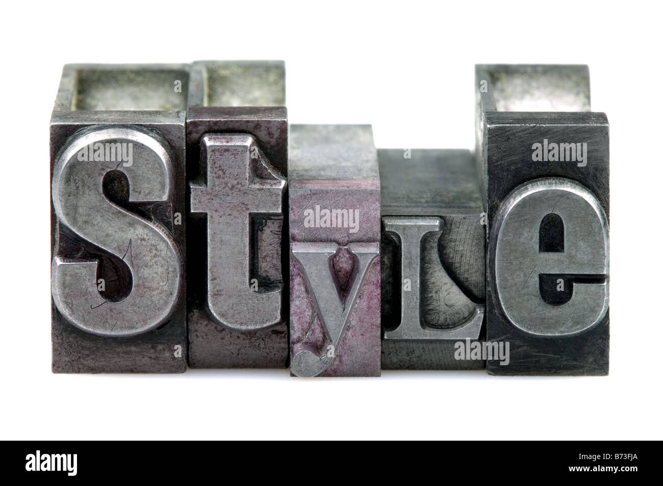La parola in stile vecchia tipografia blocchi isolati su sfondo bianco Foto Stock