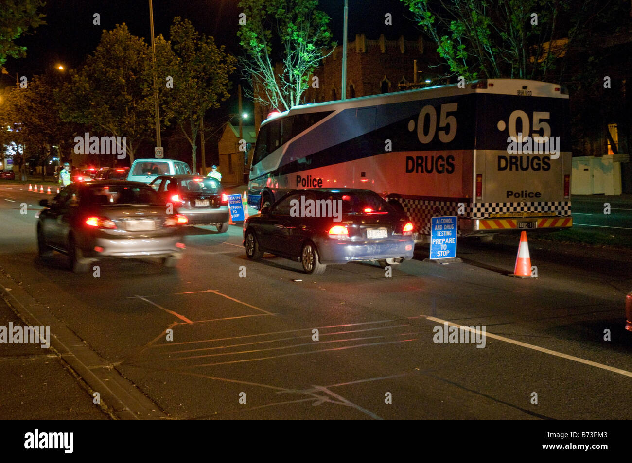 La polizia di droga e alcool test del respiro in Melbourne Victoria Australia Foto Stock