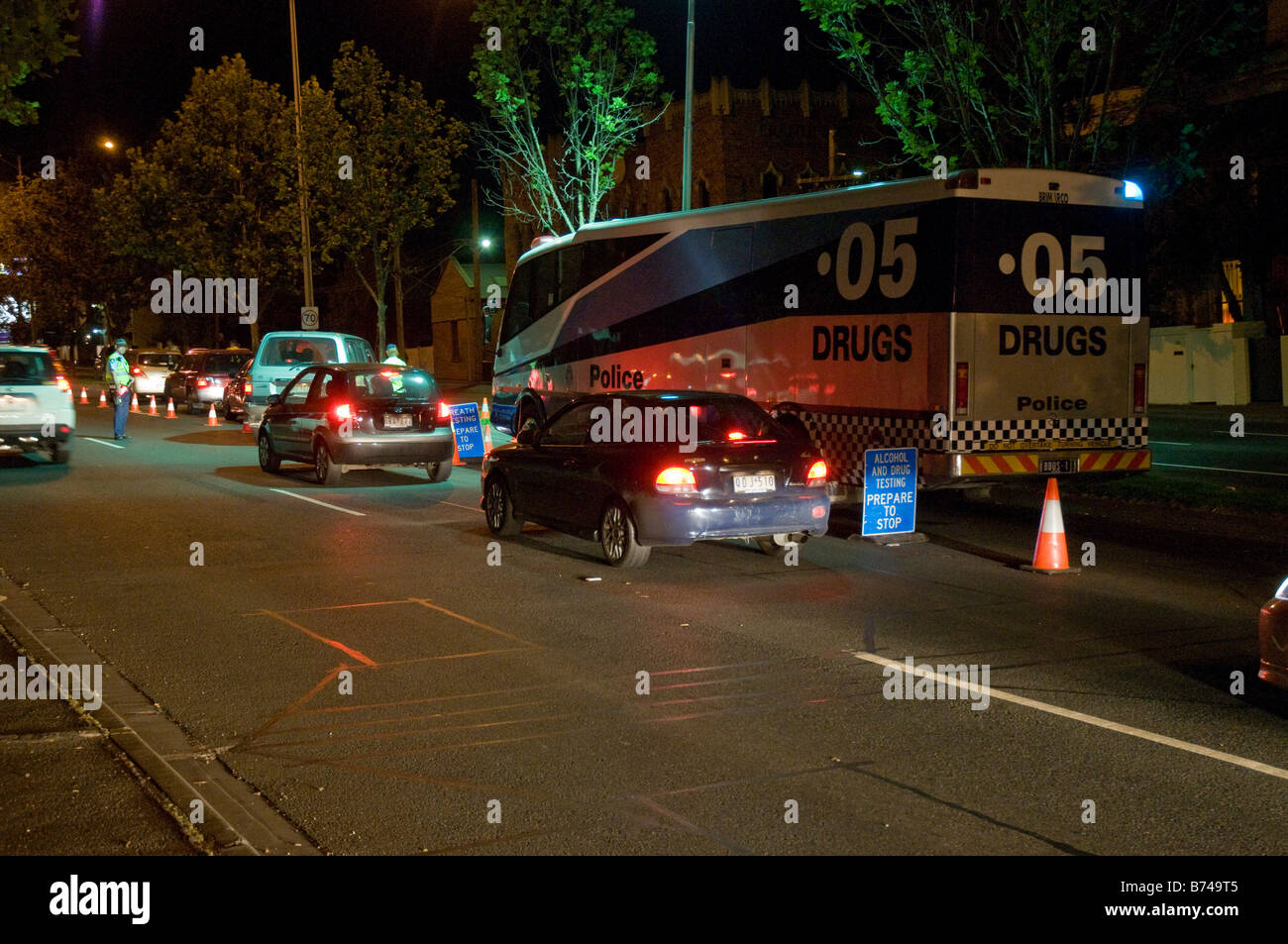 La polizia di droga e alcool test del respiro in Melbourne Victoria Australia Foto Stock