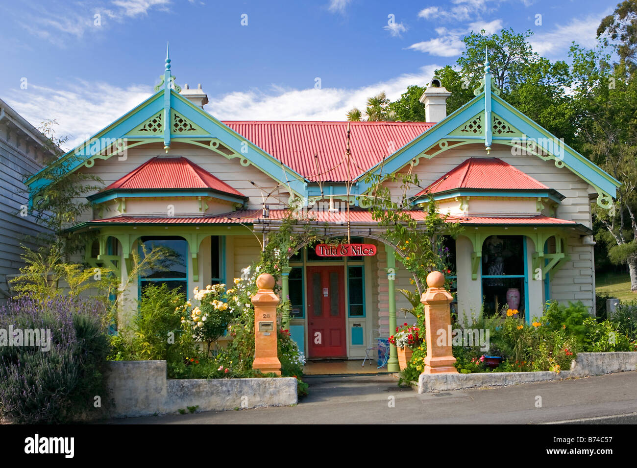 Nuova Zelanda, Isola del Sud, Nelson, casa colorati. Foto Stock