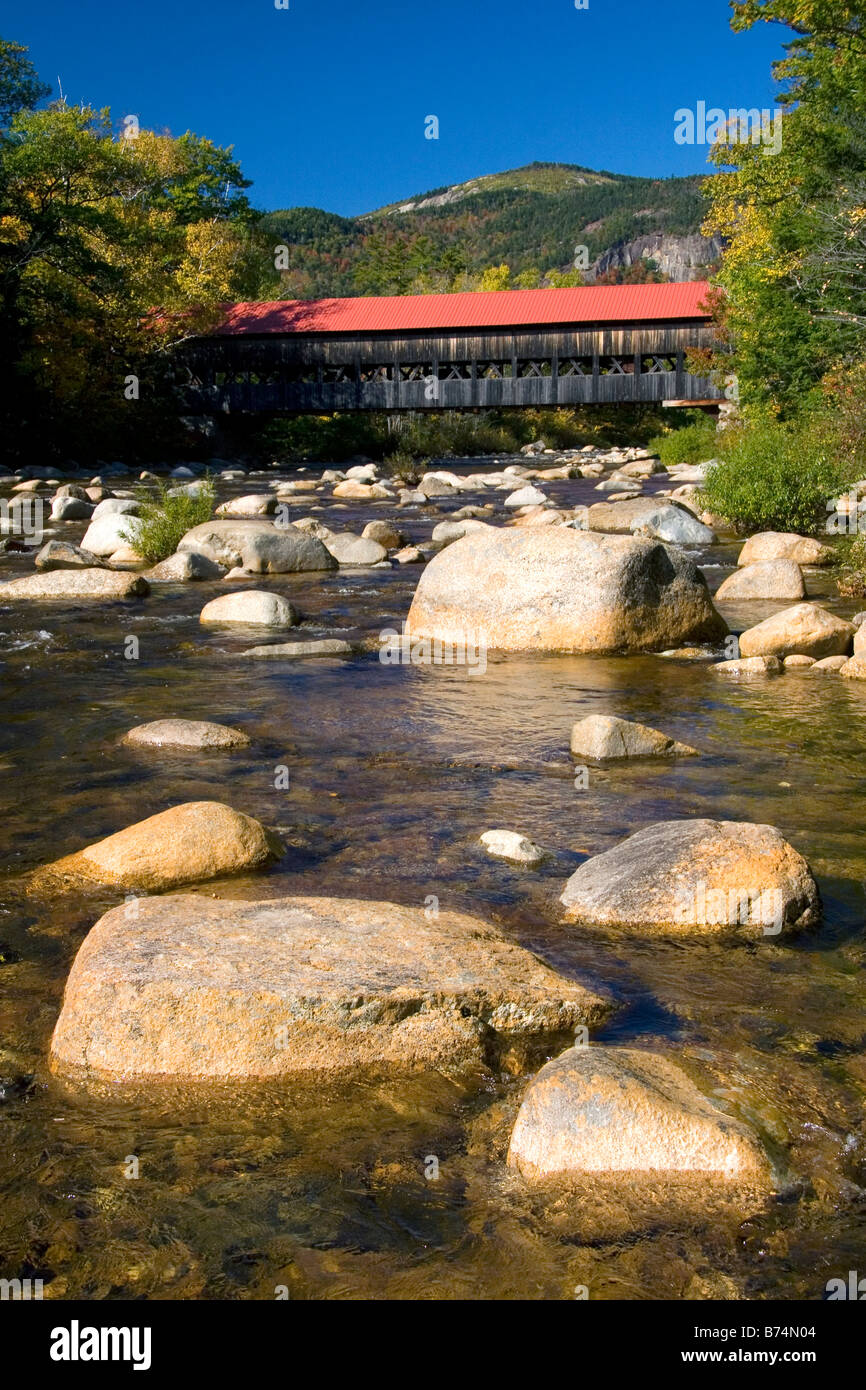 Oggetto ponte che attraversa il fiume Swift nel White Mountain National Forest in Albany New Hampshire USA Foto Stock