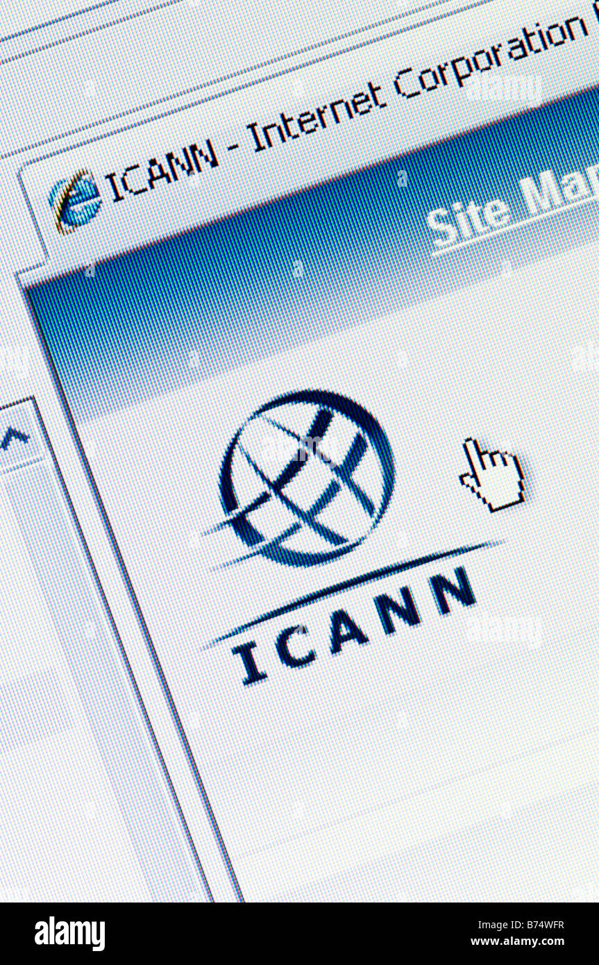 Macro screenshot del sito web di ICANN (solo uso editoriale) Foto Stock