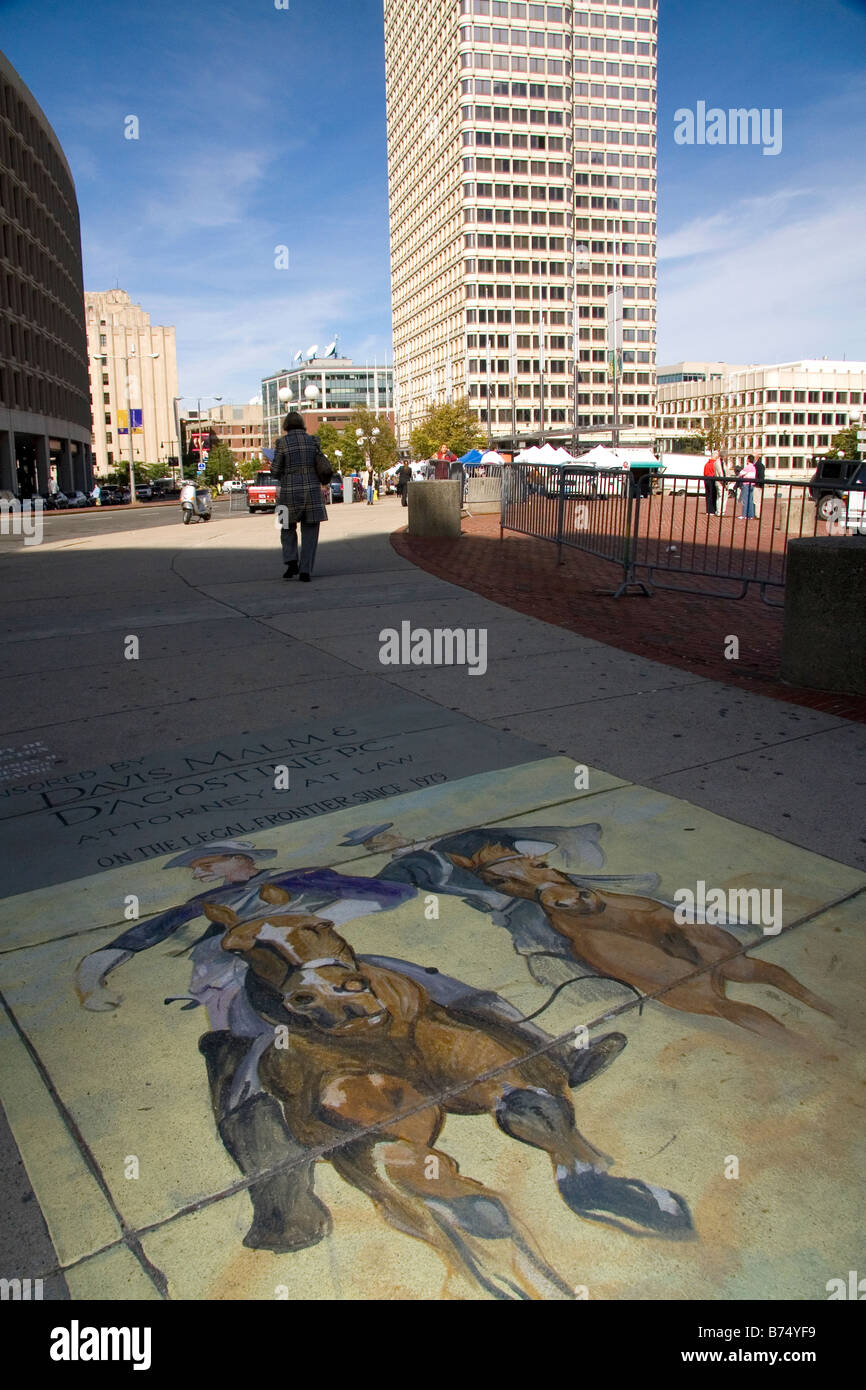 Il marciapiede arte nel centro cittadino di Boston Massachusetts, STATI UNITI D'AMERICA Foto Stock