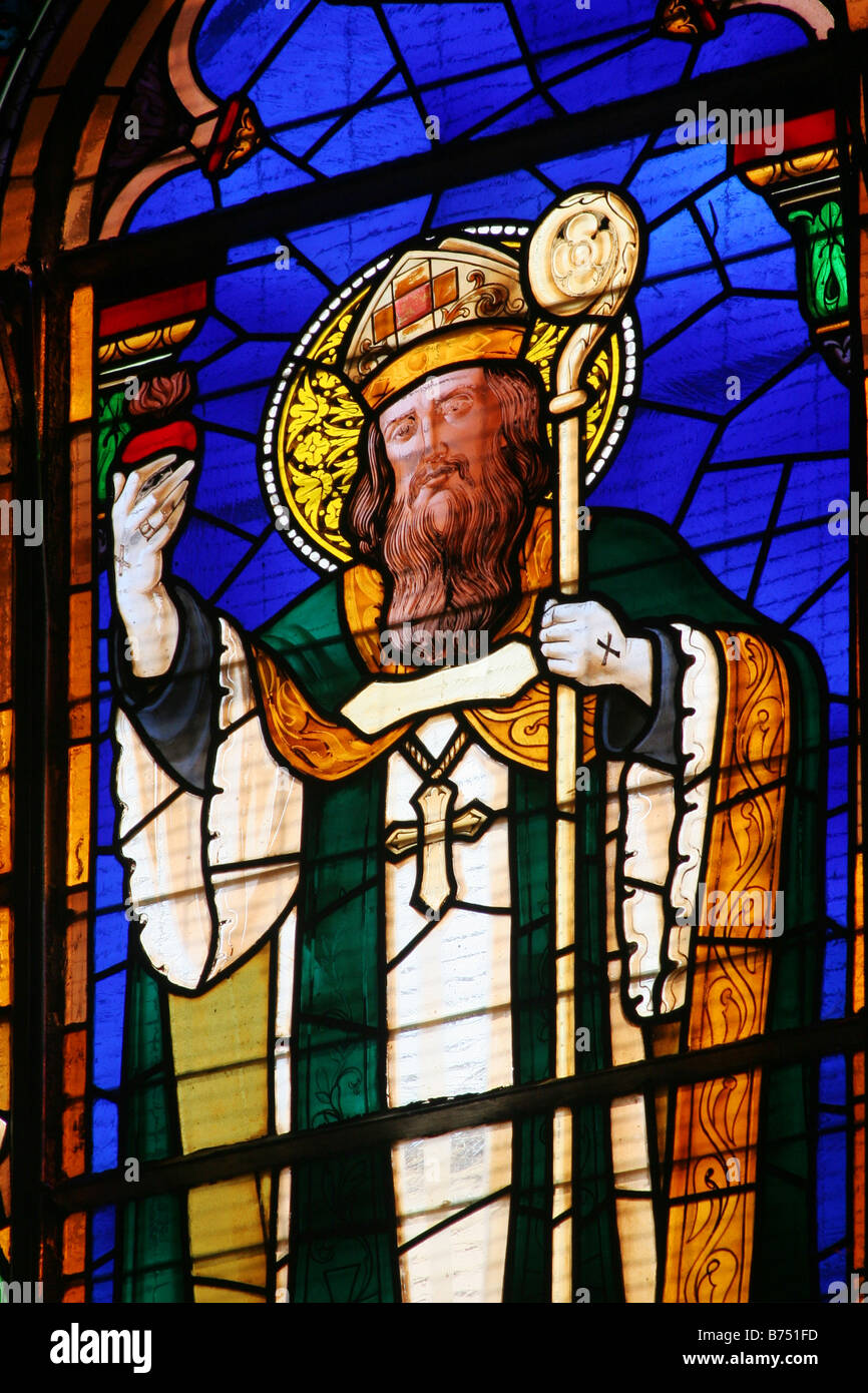 Vitral di sant Agostino in una finestra della chiesa di San Jose di San Felipe, Panama City il Casco Antiguo. Foto Stock
