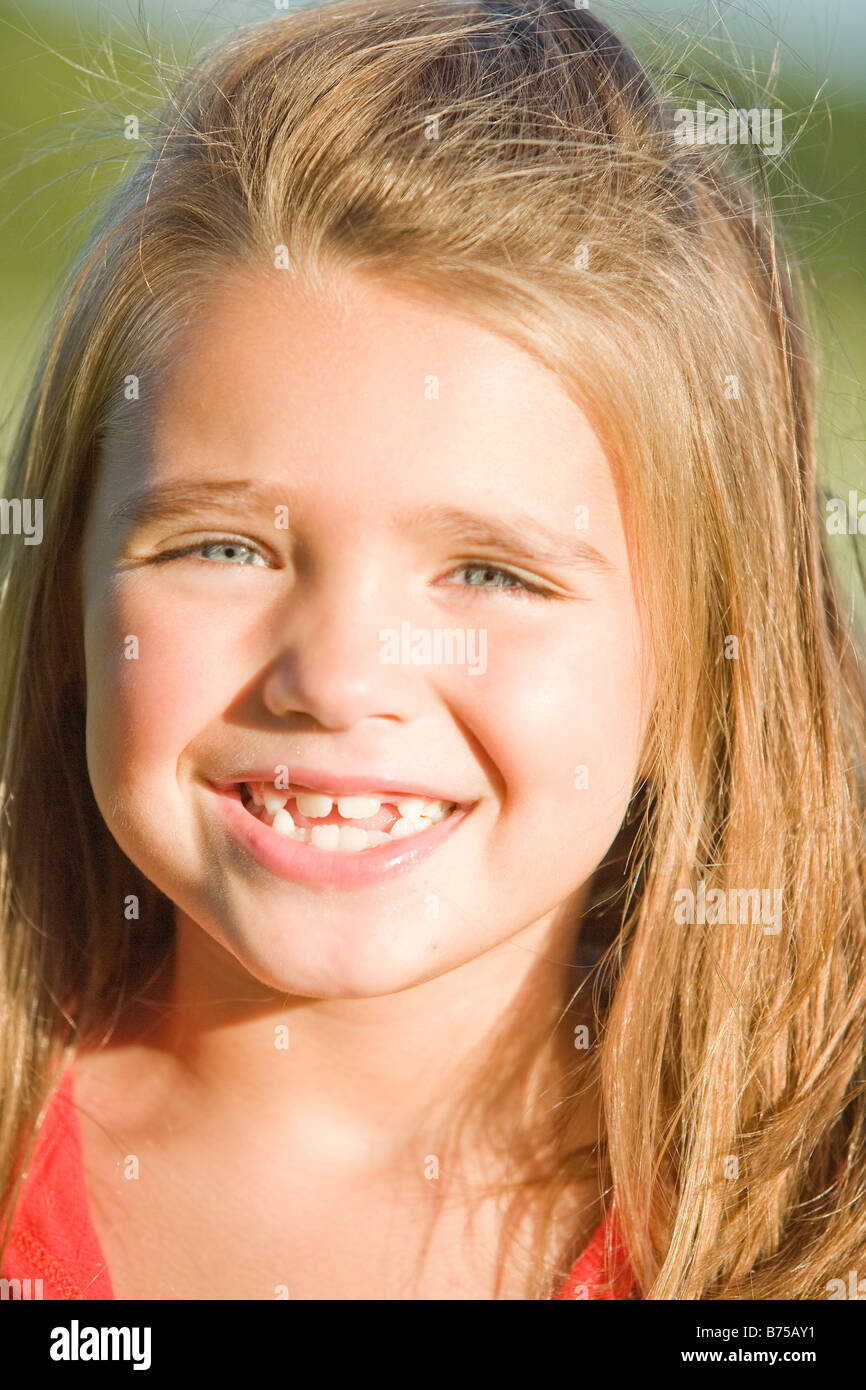 Ritratto di sei anni, ragazza di Winnipeg, Manitoba, Canada Foto Stock