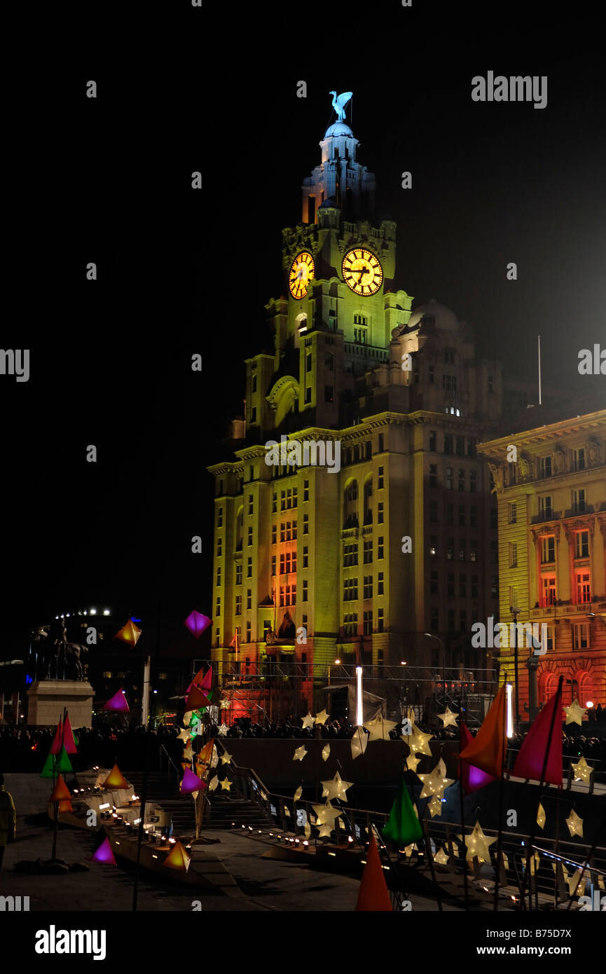 Liverpool Liver Building e capitale della cultura 08 eventi di transizione Foto Stock