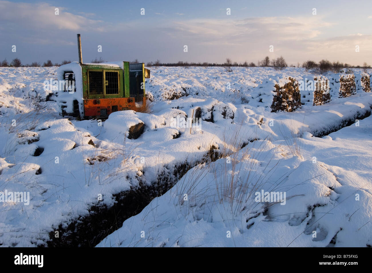 La torba in moro nevicate in inverno nella rampa di Moro Foto Stock