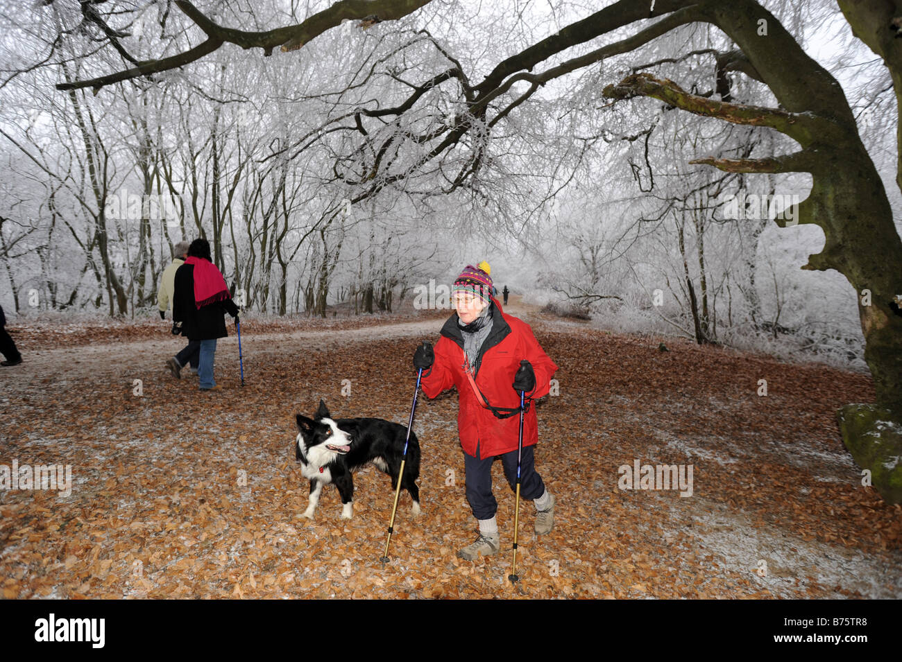 Walkers sul Wrekin nello Shropshire durante il congelamento meteo regno unito Foto Stock