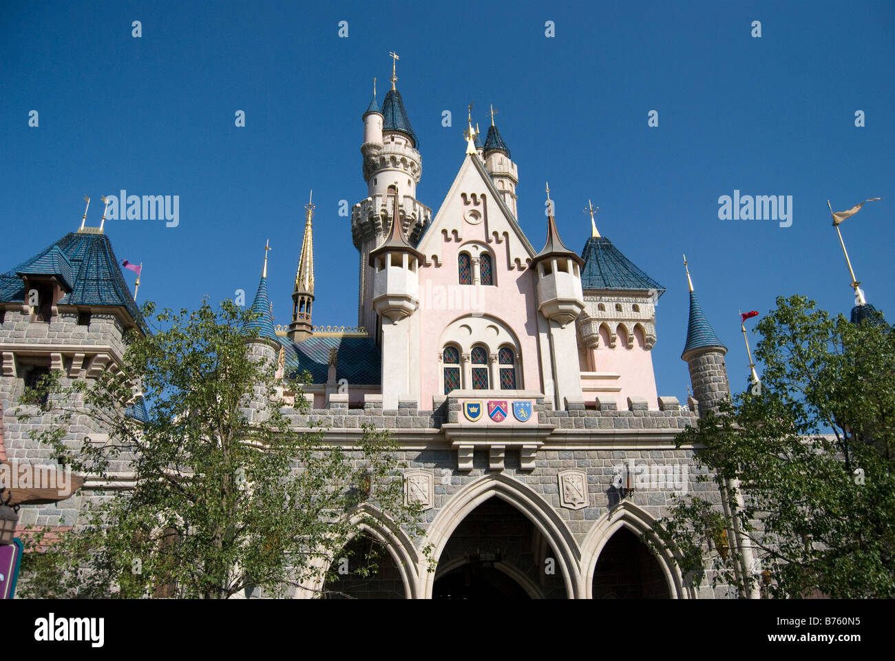 Sleeping Beauty Castle, Fantasyland, Hong Kong Disneyland Resort, l'Isola di Lantau, Hong Kong, Repubblica Popolare di Cina Foto Stock