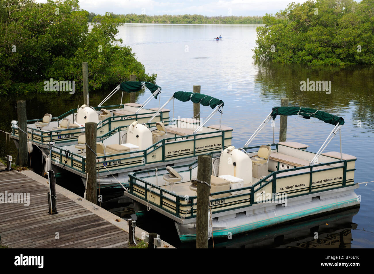 J N Ding Darling National Wildlife Refuge Sanibel Island florida dayboats noleggio sulla banchina Foto Stock